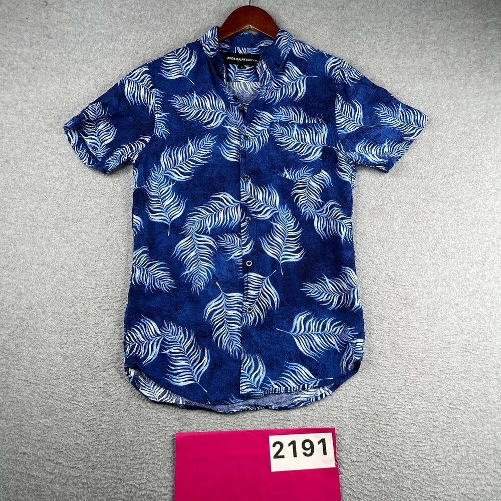 Molokai Surf Co Shirt Small Blue Tropical Casual Button Up Short Sleeve Mens